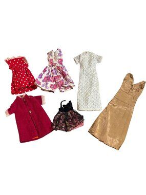 Vintage Handmade Fashion Doll Dresses Lot of 6 Polka Dot Cordoroy Lace Floral